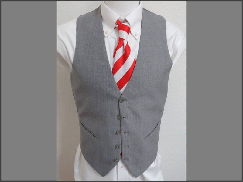 Sz S Silber Grau/Blau/Schwarz Nadelstreifen Vintage Herren Polyester #28 X Anzug Weste von KingJamesVintage