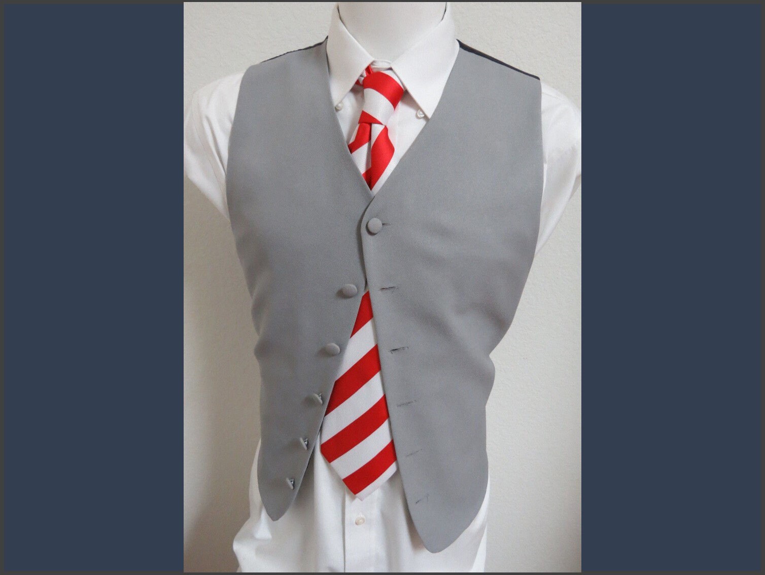 Sz S Silver Gray Solid Vintage Steven Land Brand Mens Polyester #15V Suit Vest von KingJamesVintage