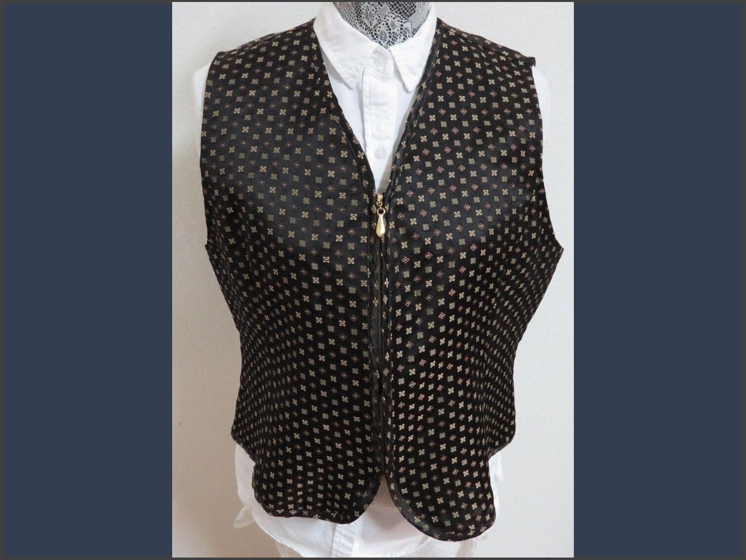 Sz Xl Black/Gold Print Zip Up Worthington Vtg Womens Polyester #51X Suit Vest von KingJamesVintage