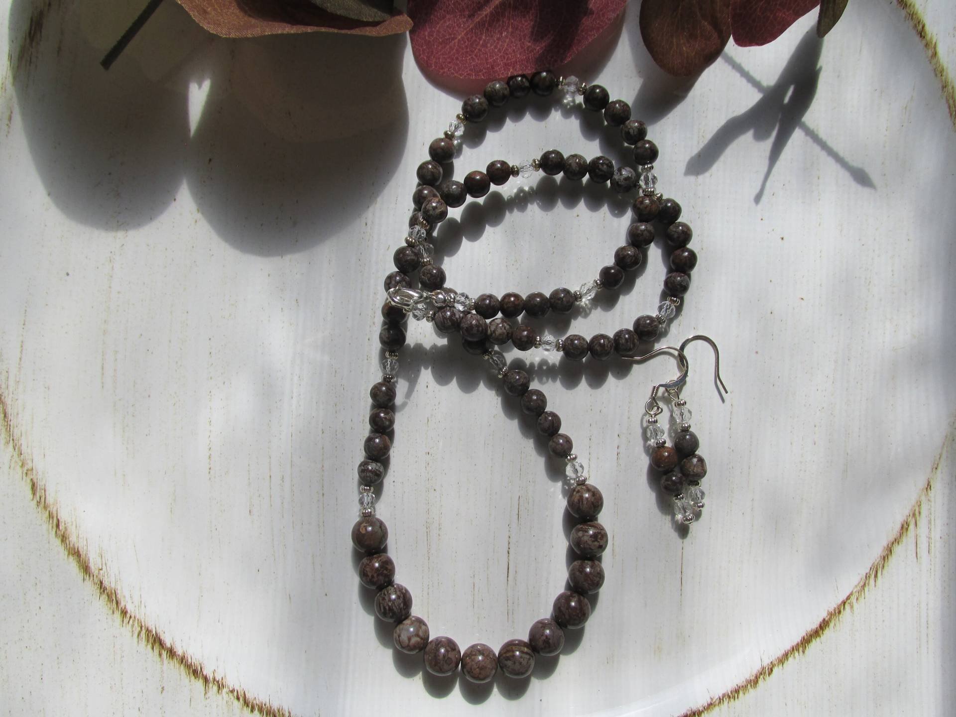 Braun Schneeflocken Jaspis Halskette Und Ohrringe Set Eleganter Edelsteinschmuck von KingJewelryByRebecca