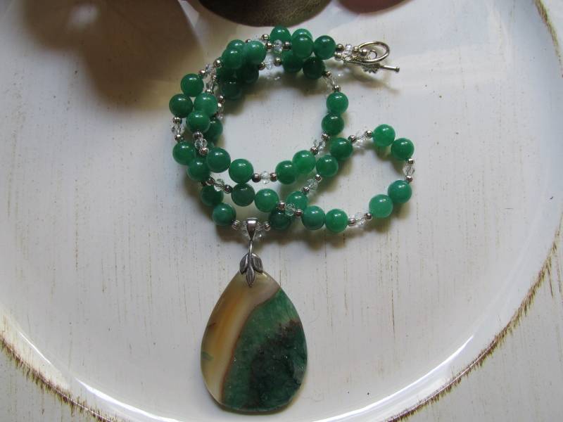 Natürlicher Grüner Druzy Achat Und Quarz Halskette, Anhänger Geschenk Für Sie, Ein Von Einer Art, Statement-Stück, Wecken Sie Die Liebe von KingJewelryByRebecca