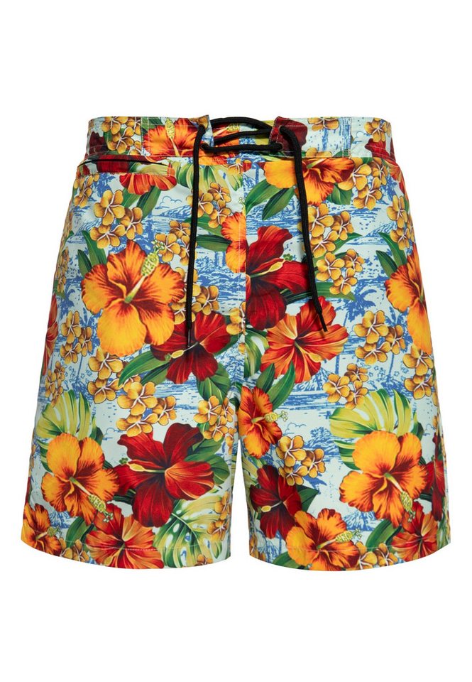 KingKerosin Badeshorts Colorful Hibiscus mit tropisch-floralem Print von KingKerosin