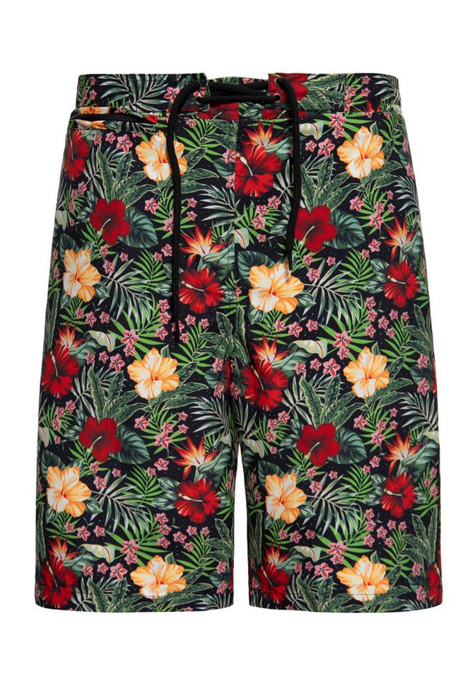 KingKerosin Badeshorts Hibiscus im tropischen Allover-Print von KingKerosin