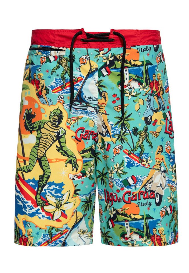 KingKerosin Badeshorts Il mostro del Lago di Garda mit exklusivem Artwork-Print von KingKerosin