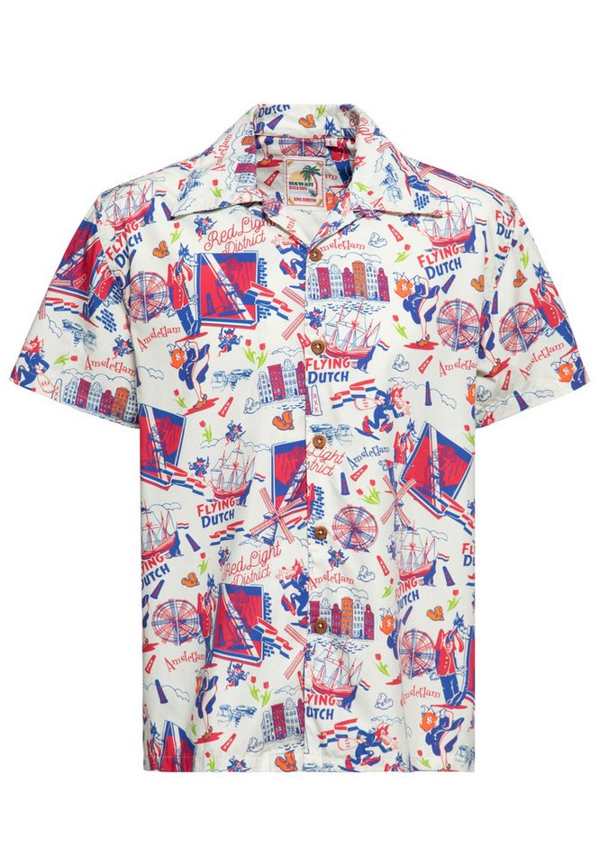 KingKerosin Kurzarmhemd Amsterdam Adventures mit lebhaftem Amsterdam-Allover-Print von KingKerosin