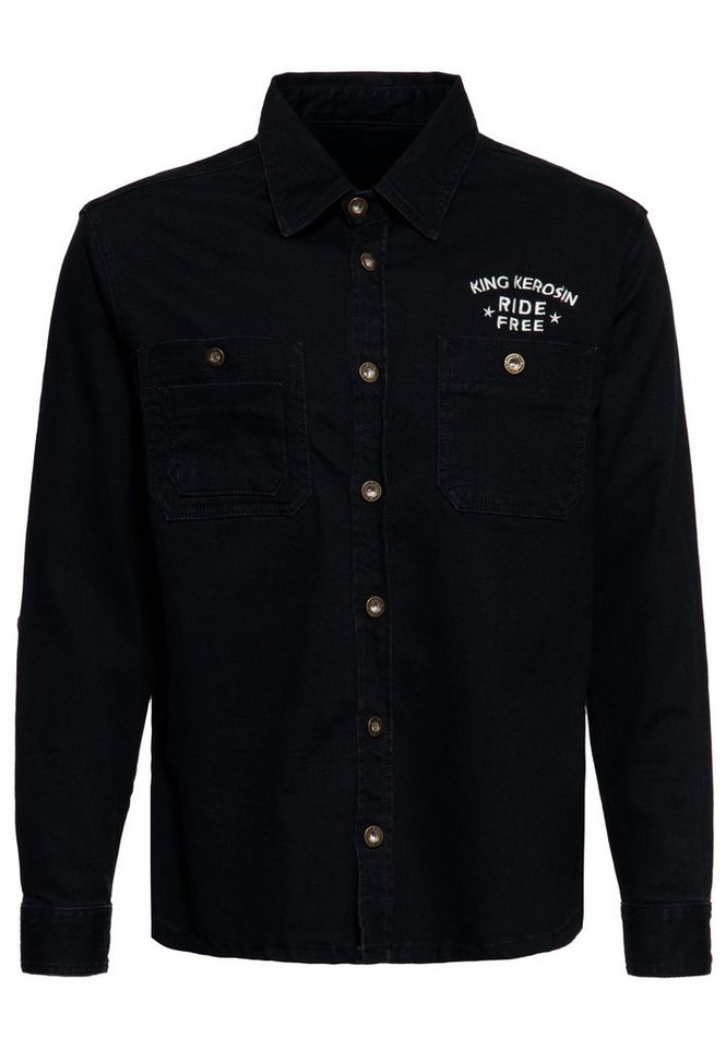 KingKerosin Kurzarmhemd Ride Free Live Free mit plakativer Rückenstickerei von KingKerosin