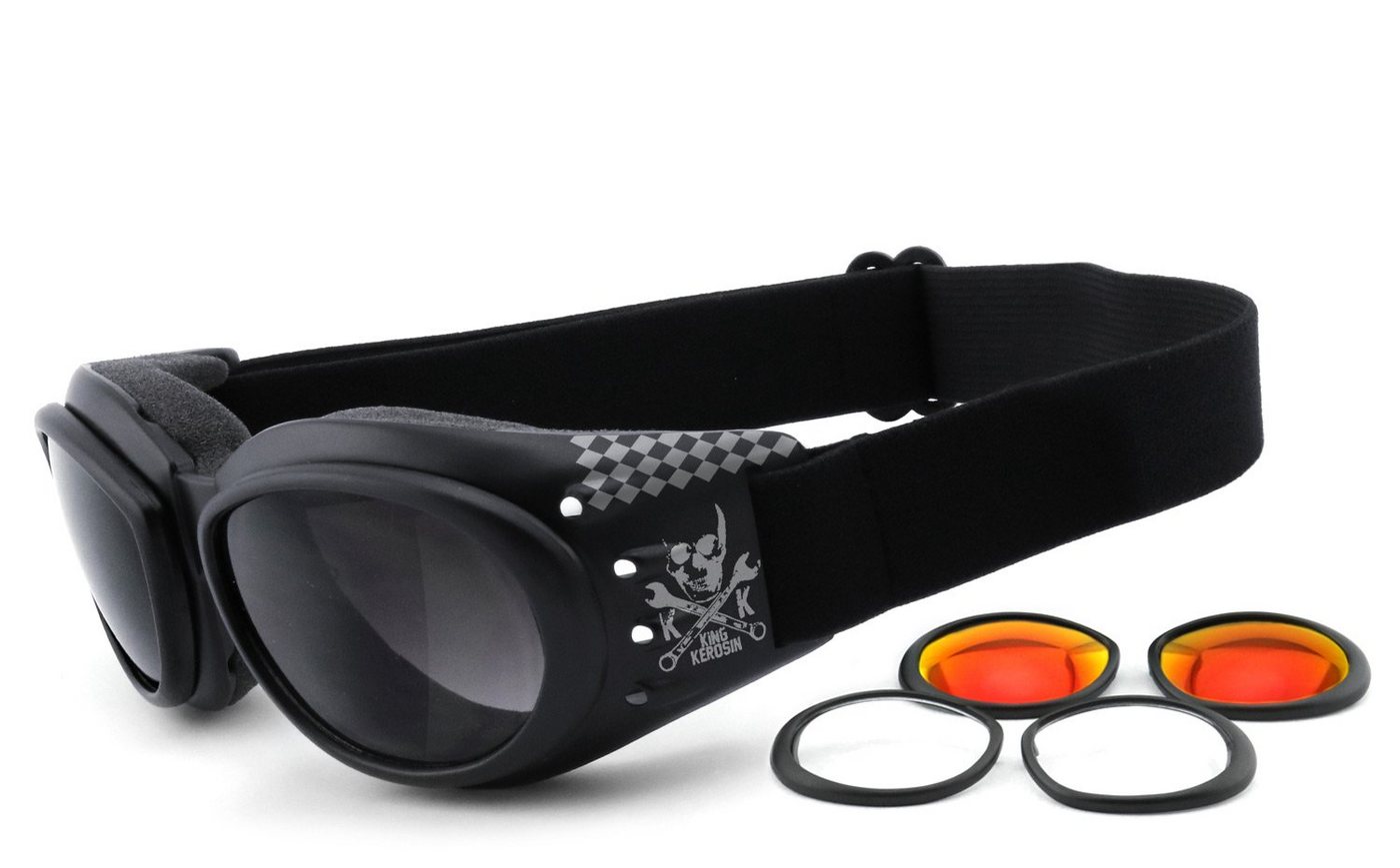 KingKerosin Motorradbrille KK175, inkl. 3 Paar Wechselgläser, viele Extras von KingKerosin