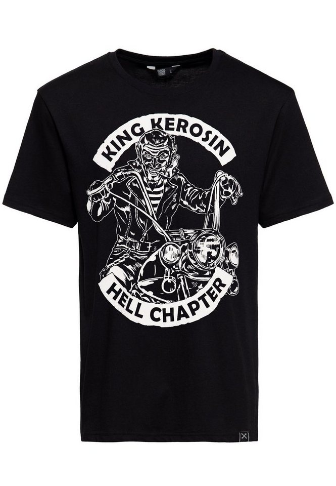 KingKerosin Print-Shirt Hell Chapter (1-tlg) front Print im Vintage Devil Chopper Stil von KingKerosin