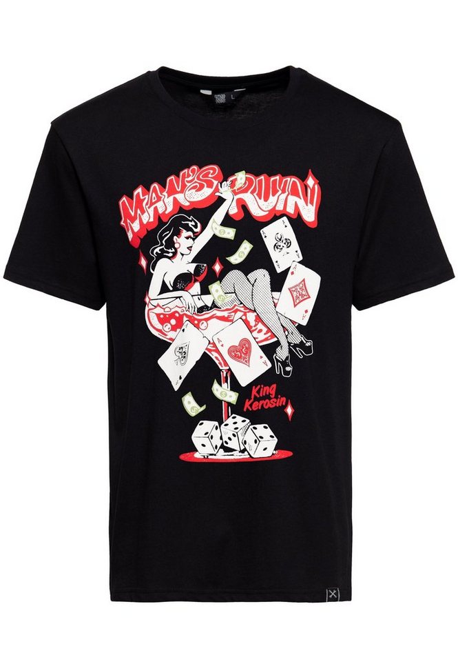 KingKerosin Print-Shirt Mans Ruin (1-tlg) front Print im Pin-up Stil von KingKerosin