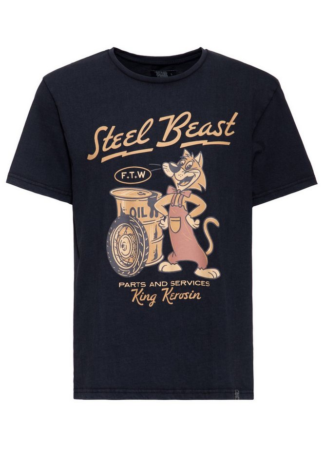 KingKerosin Print-Shirt Steel Beast (1-tlg) im Oil-Washed Look von KingKerosin
