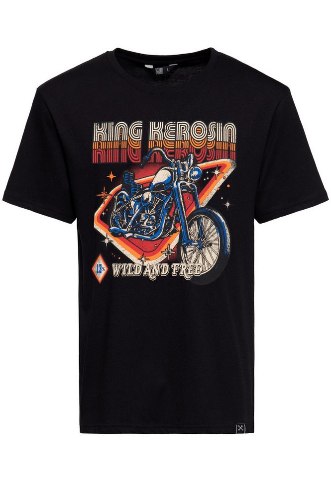 KingKerosin Print-Shirt Wild & Free (1-tlg) mit 70s Motorrad-Artwork von KingKerosin