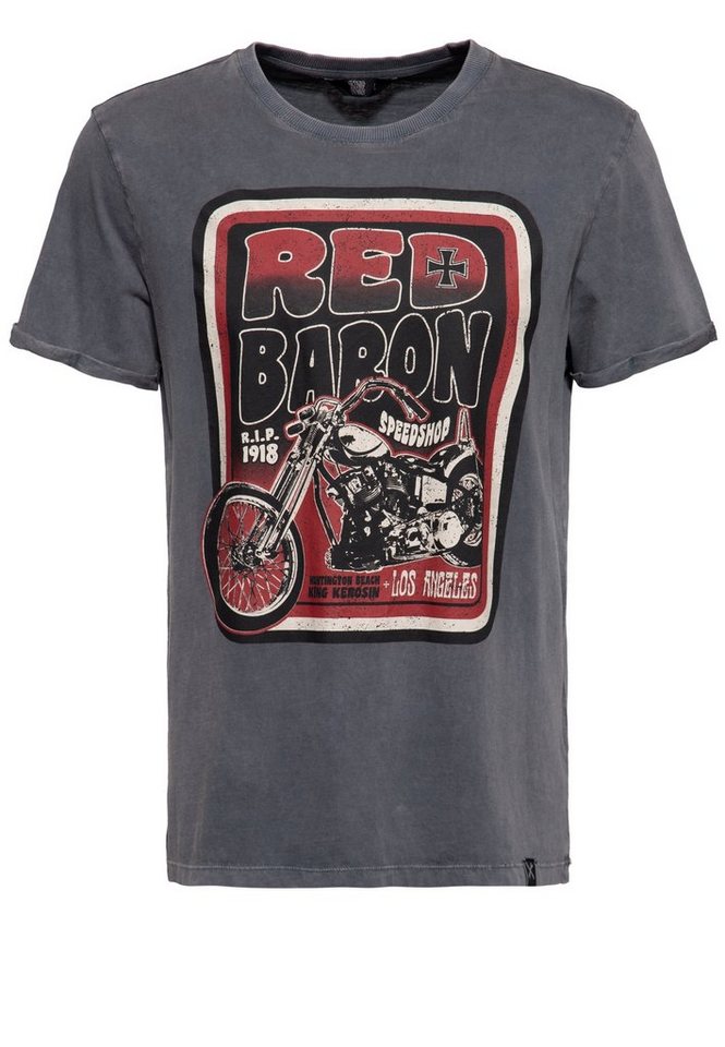 KingKerosin T-Shirt Red Baron Speedshop Acidwash mit Print von KingKerosin