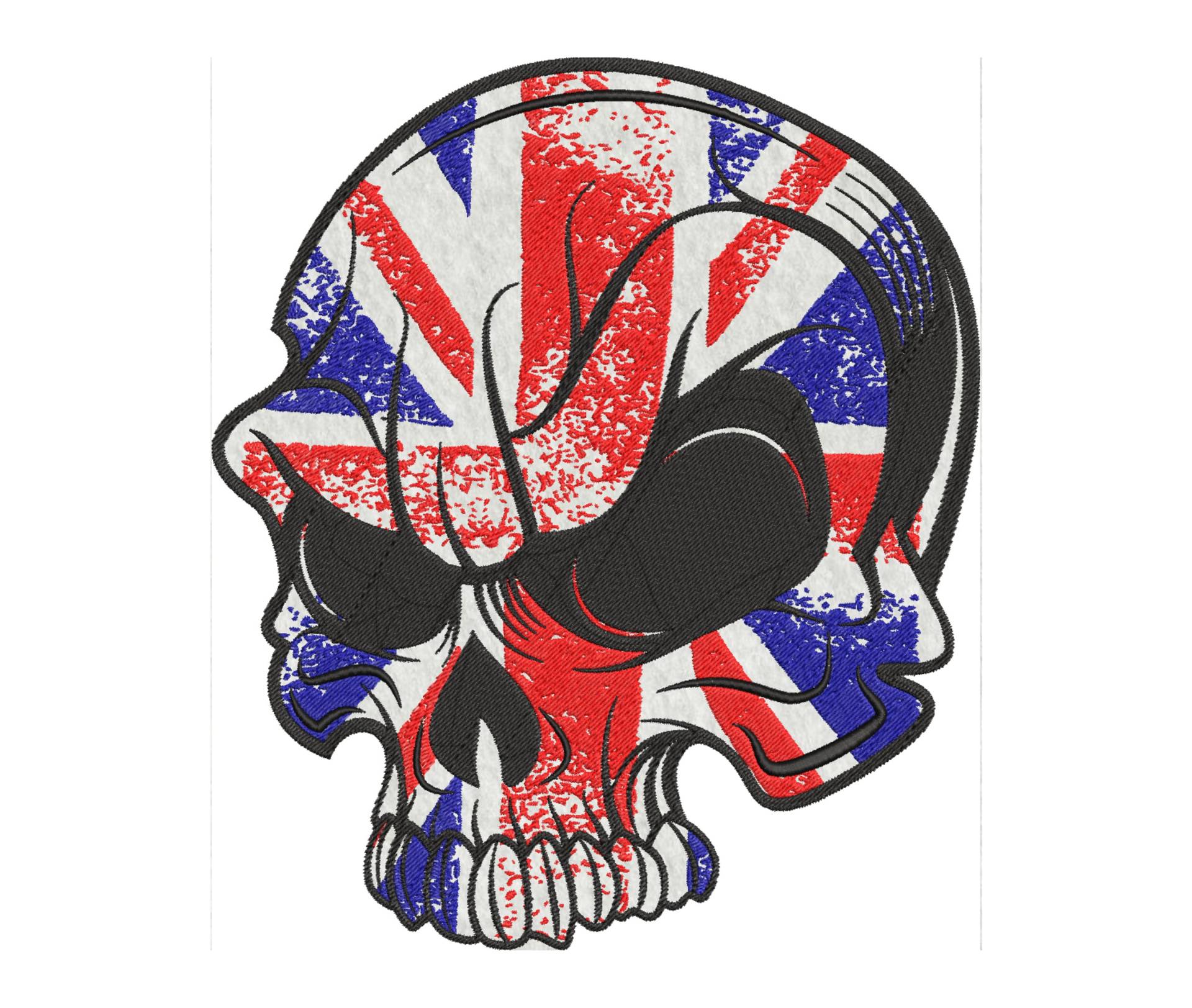 Uk Skull Backpatch, Bestickter Aufnäher, Motorrad von KingOPatch