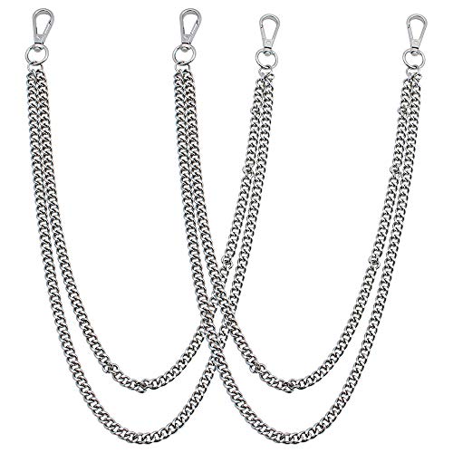 KingYH 2 Stück Hosen Kette 60cm Dual LayerJeans Kette Metall Cowboy-Kette mit Haken Dekorative Kette für Männer Frauen Hip Hop Style Jeans Hose Kette Brieftasche Kette-Silber von KingYH