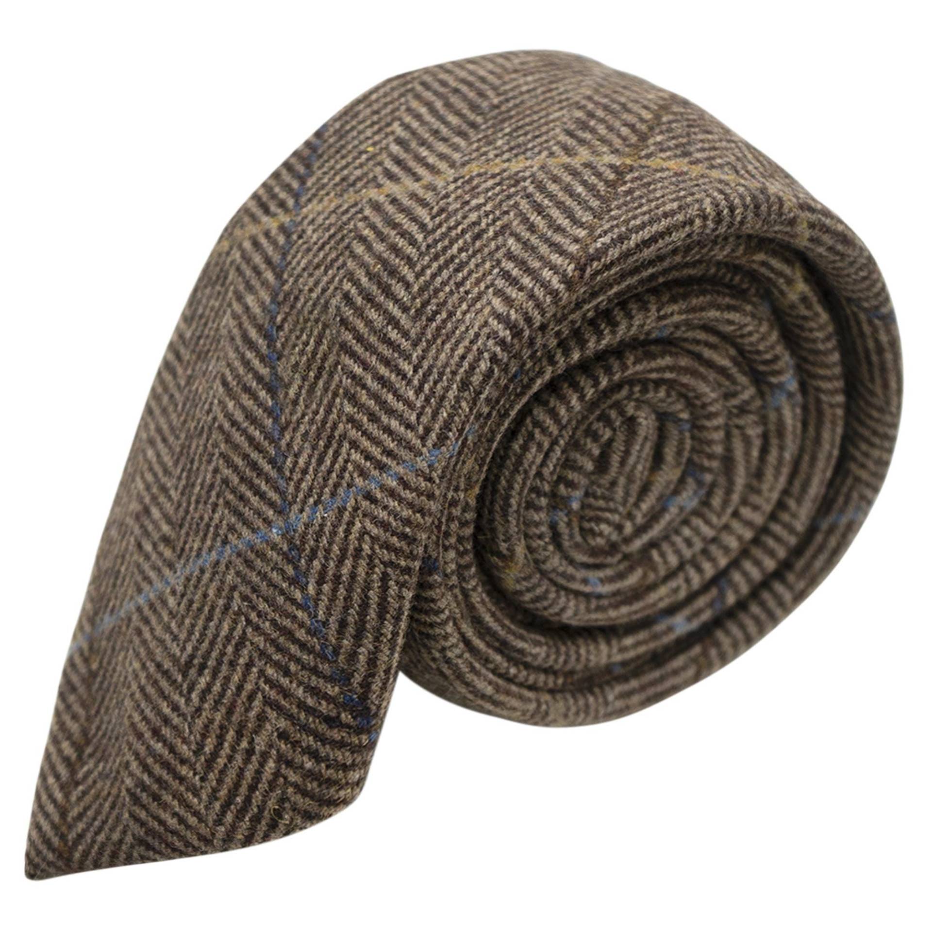 Walnuss-Braune Fischgrät Karo Tweed Krawatte von KingandPriory