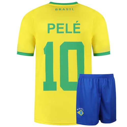 Brasilien Fußball Trikot Set Heim Pele - Kinder und Erwachsene - Jungen - Sportsachen - Geschenk - Sport t Shirt - Sportbekleidung - Größe 164 von Kingdo
