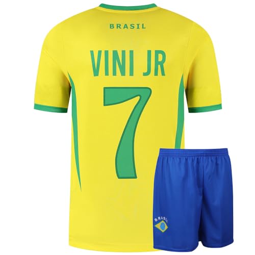 Brasilien Fußball Trikot Set Heim Vini JR. - Kinder und Erwachsene - Jungen - Sportsachen - Geschenk - Sport t Shirt - Sportbekleidung - Größe 128 von Kingdo