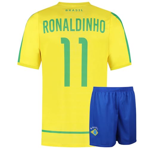 Brasilien Fußball Trikot Set Heim Ronaldinho - WM 2002 - Kinder und Erwachsene - Jungen - Sportsachen - Geschenk - Sport t Shirt - Sportbekleidung - Größe M von Kingdo