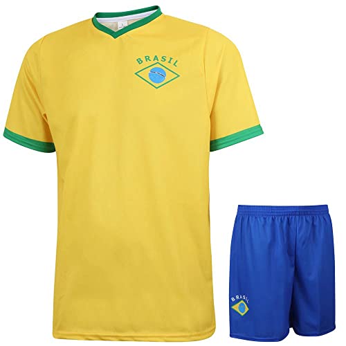 Brasilien Fußball Trikot Set Heim - Kinder und Erwachsene - Jungen - Sportsachen - Geschenk - Sport t Shirt - Sportbekleidung - Größe L von Kingdo
