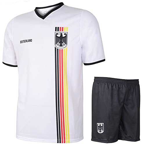 Deutschland Fußball Trikot Set Heim - Streifen Flagge - Kinder und Erwachsene - Jungen - Sportsachen - Geschenk - Sport t Shirt - Sportbekleidung - Größe 140 von Kingdo