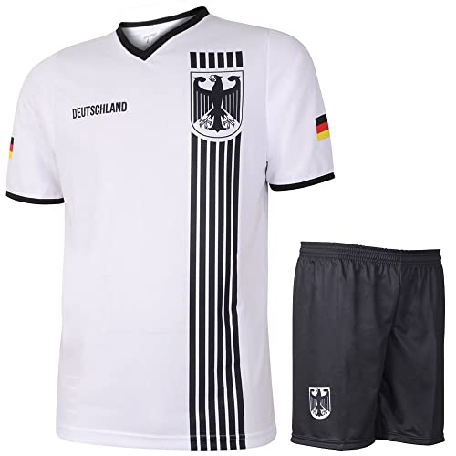 Deutschland Trikot Set Heim - Streifen Schwarz Weiß - Kinder und Erwachsene - Jungen - Fußball Trikot - Fussball Geschenke - Sport t Shirt - Sportbekleidung - Größe 152 von Kingdo