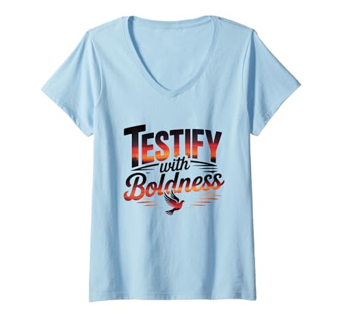 Damen Mit Kühnheit Zeugnis ablegen: Taube christlicher Glaube T-Shirt mit V-Ausschnitt Damen Mit Kühnheit Zeugnis ablegen: Taube christlicher Glaube T-Shirt mit V-Ausschnitt von Kingdom Light Creations
