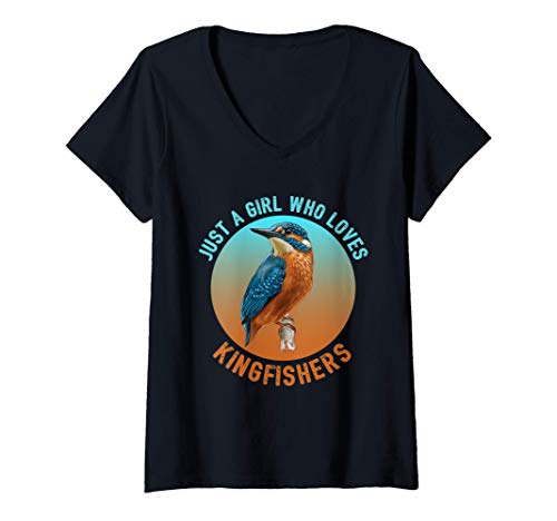 Damen Birding Birdwatcher Gift Just A Girl Who Loves Kingfishers T-Shirt mit V-Ausschnitt Damen Birding Birdwatcher Gift Just A Girl Who Loves Kingfishers T-Shirt mit V-Ausschnitt von Kingfisher Birder Bird Watching Gift Ideas