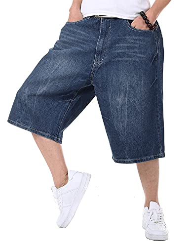 Kinghua Baggy Jeans-Shorts für Herren, lässig, lockere Passform, Hip-Hop-Skateboard, Denim-Shorts, Dunkelblau 102-1, 56 von Kinghua