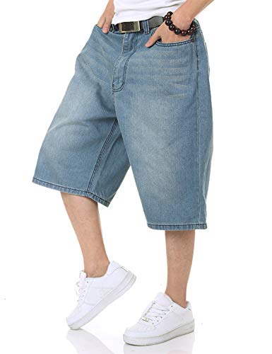 Kinghua Baggy Jeans-Shorts für Herren, lässig, lockere Passform, Hip-Hop-Skateboard, Denim-Shorts, Hellblau 022-2, 54 DE von Kinghua