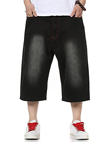 Kinghua Baggy Jeans-Shorts für Herren, lässig, lockere Passform, Hip-Hop-Skateboard, Denim-Shorts, Schwarz 033-2, 46 von Kinghua