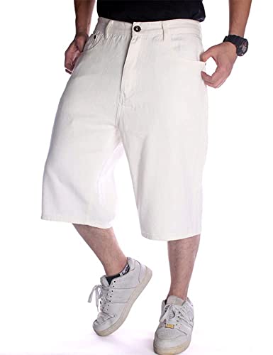 Kinghua Baggy Jeans-Shorts für Herren, lässig, lockere Passform, Hip-Hop-Skateboard, Denim-Shorts, Weiß 108-1, 50 von Kinghua
