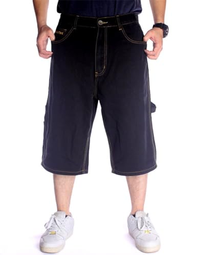 Kinghua Baggy Jeans-Shorts für Herren, lockere Passform, Hip-Hop-Skateboard, Denim-Shorts, Schwarz 025-1, 54 DE von Kinghua