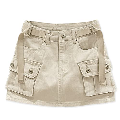 Kinghua Damen Mini-Cargo-Rock, niedrige Taille, Y2K, kurzer Denim-Jeansrock, Beige, Mittel von Kinghua