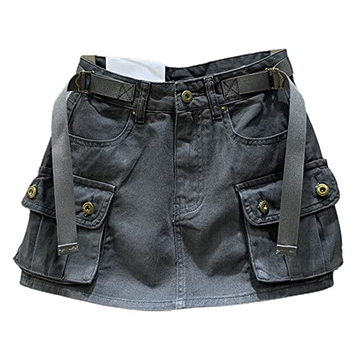 Kinghua Damen Mini-Cargo-Rock, niedrige Taille, Y2k, kurzer Jeansrock, Grau K, Groß von Kinghua