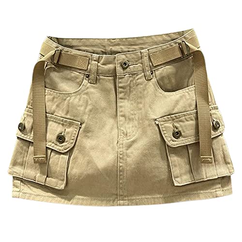 Kinghua Damen Mini-Cargo-Rock, niedrige Taille, Y2k, kurzer Jeansrock, Khaki, Klein von Kinghua