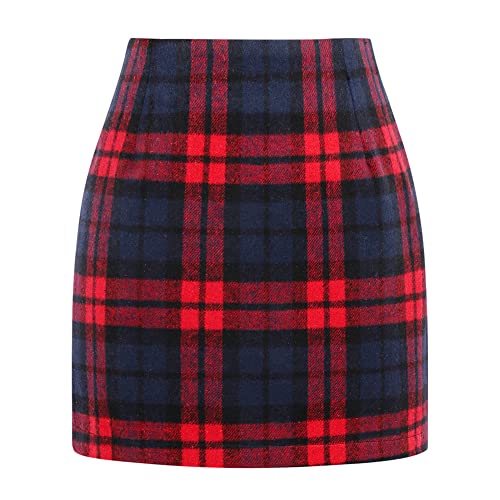 Kinghua Damen-Minirock aus Wolle, kariert, für Herbst und Winter, hohe Taille, figurbetonter Bleistiftrock, Rot/Ausflug, einfarbig (Getaway Solids), XX-Large von Kinghua