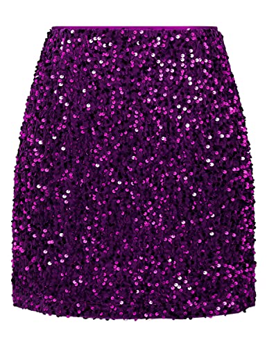 Kinghua Damen Paillettenrock Hohe Taille Glitzer Sparkly Bodycon Minirock, Violett, Groß von Kinghua