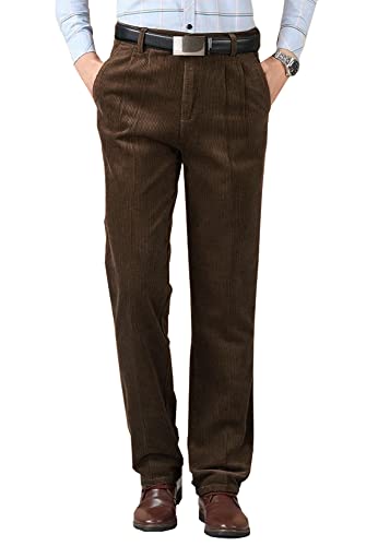 Kinghua Herren-Cordhose, leger, gerades Bein, plissiert, aus Cord, braun, 44W / 32L von Kinghua