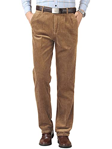 Kinghua Herren-Cordhose, leger, gerades Bein, plissiert, aus Cord, camel, 34W / 30L von Kinghua