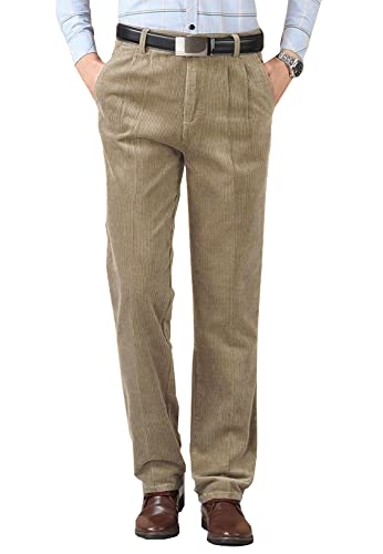 Kinghua Herren-Cordhose, leger, gerades Bein, plissiert, aus Cord, khaki, 36W / 30L von Kinghua