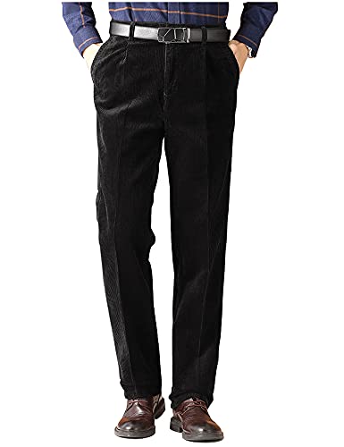 Kinghua Herren-Cordhose, leger, gerades Bein, plissiert, aus Cord, schwarz, 36W / 32L von Kinghua