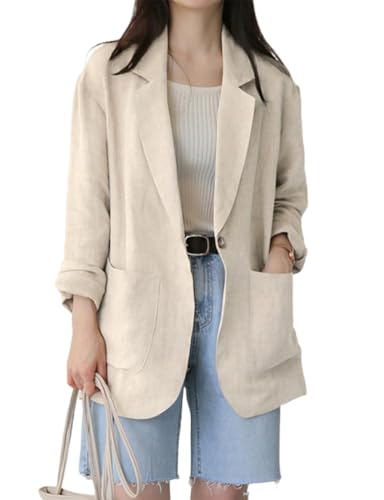 Kinghua Leinenblazer, Damen, lässig, langärmelig, für Frühling und Sommer 2025, leichte Business-Tops, Beige, M Kinghua Leinenblazer, Damen, lässig, langärmelig, für Frühling und Sommer 2025, leichte Business-Tops, Beige, M von Kinghua