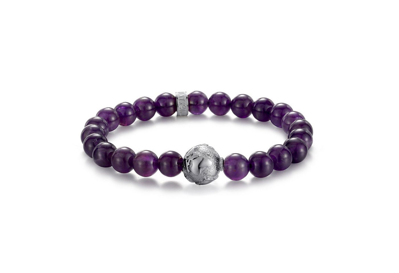 Kingka Armband Damen Amethyst mit Erdkugel Earth silberfarben echter Edelstein Perlen, zu Kleid, Hoodie, Jeans, Sneaker! Büro, Geburtstag oder Weihnachten von Kingka