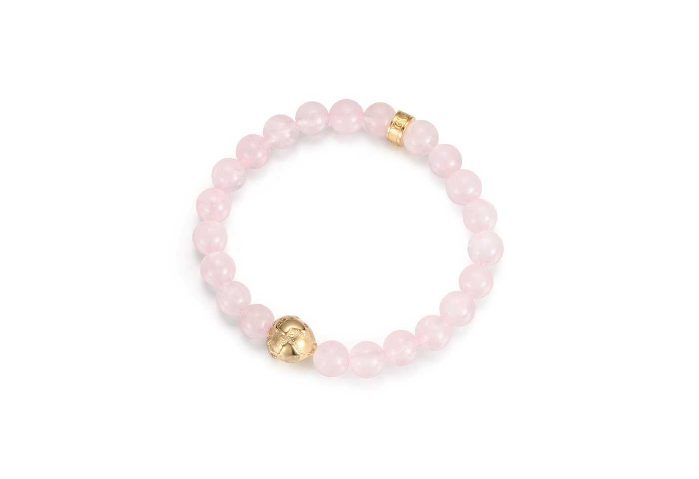 Kingka Armband Damen Rosenquarz mit Erdkugel Earth goldfarben echter Edelstein Perlen, zu Kleid, Hoodie, Jeans, Sneaker! Büro, Geburtstag oder Weihnachten von Kingka