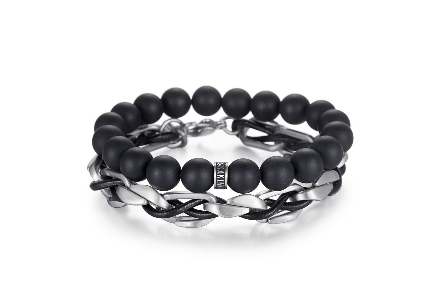 Kingka Armband Ensemble Armband Set mit Steinen Leder und Edelstahl URBAN ROCKS"" von Kingka