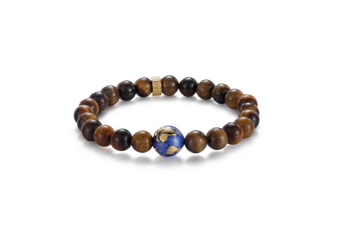 Kingka Armband PLANET EARTH" Erdkugel Armband mit echten Tigerauge Steinen, Edelstahl vergoldet, blaue Emaille" von Kingka