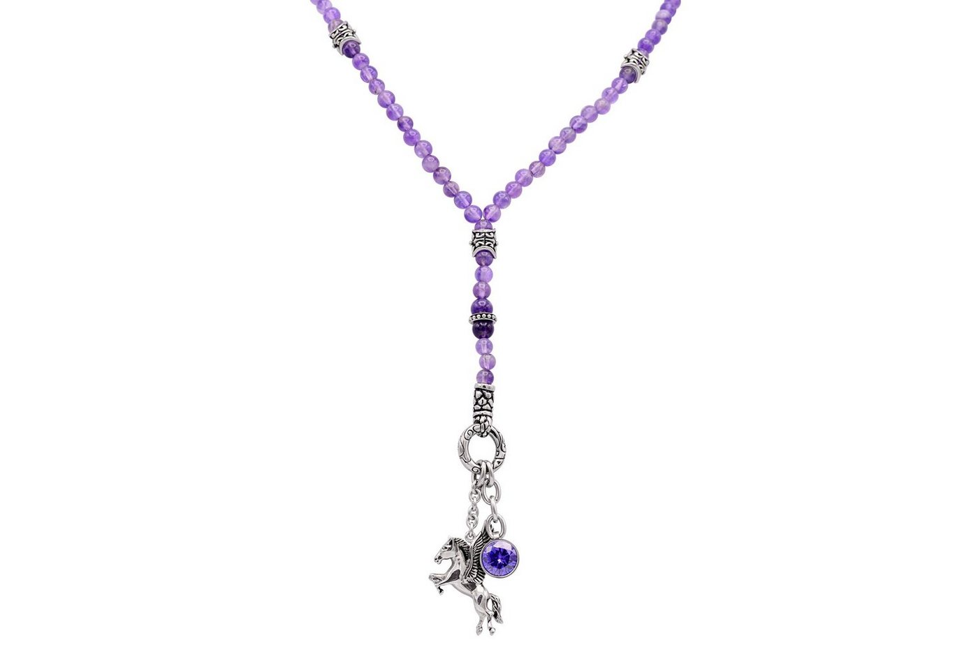 Kingka Charm-Kette Urban Rocks" Pegasus Beads Kette aus Edelstahl mit echten Amethyst Kugeln und Ringverschluss für die Einklinkung von Anhängern. Mit 2 Anhängern "Pegasus" und "Crystal Rock", aus Amethyst" von Kingka