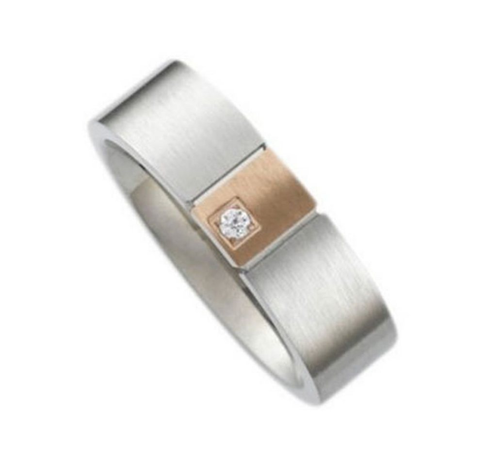 Vivance Partnerring Classic Bi Color Ring aus Edelstahl mit Rose Vergoldung und einem Zirkonia Stein von Vivance