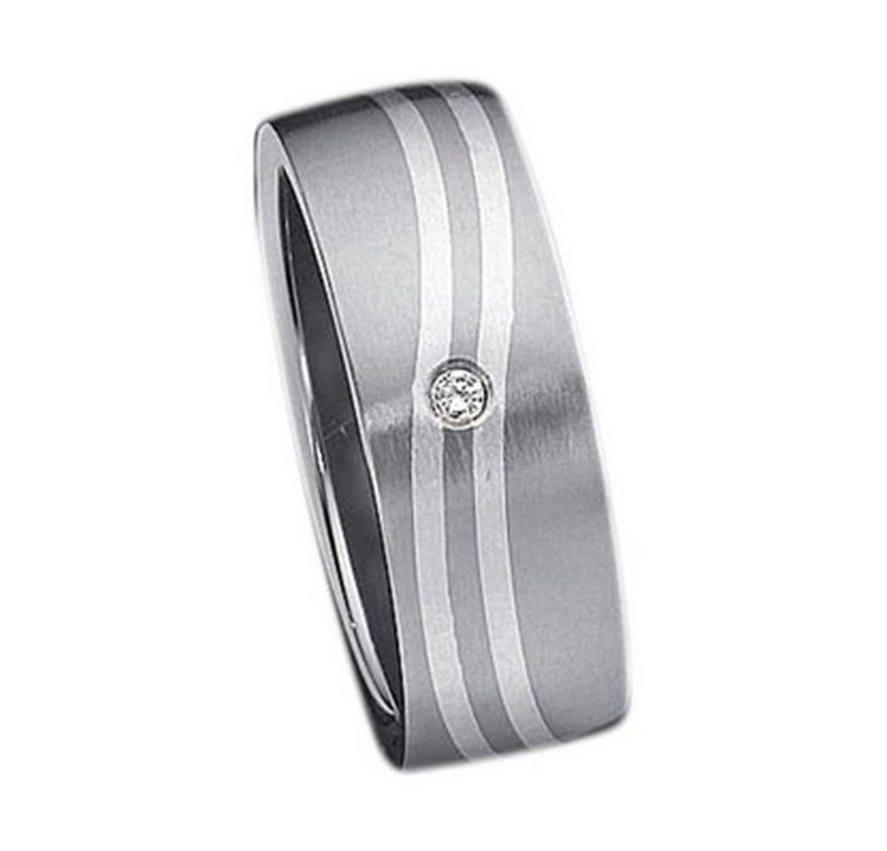 Vivance Partnerring WAVES" Classic Titanium Ring mit 925 Silber Inlay und 1 Zirkonia" von Vivance