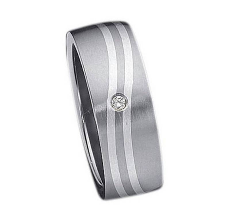 Vivance Partnerring "WAVES" Classic Titanium Ring mit 925 Silber Inlay und 1 Zirkonia von Vivance
